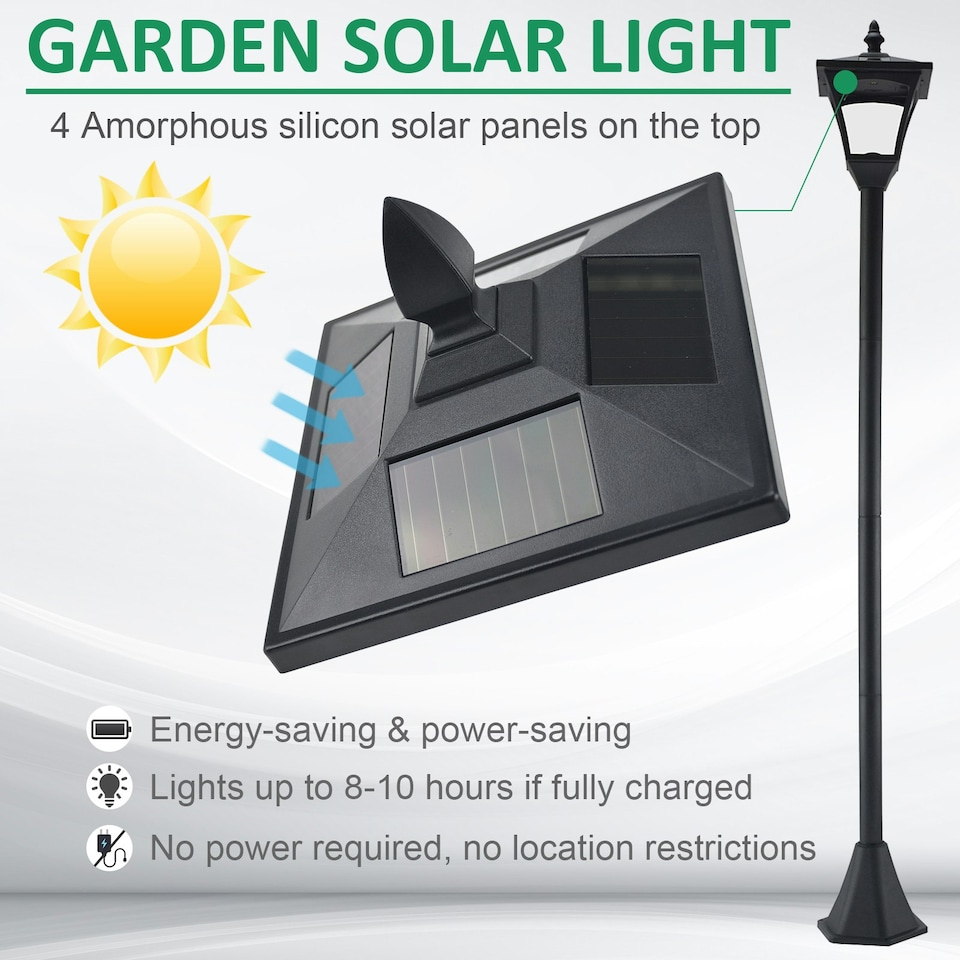 image 1 of Outsunny Outdoor Garden Solar Light with Base IP44 Optical Control Dimmable