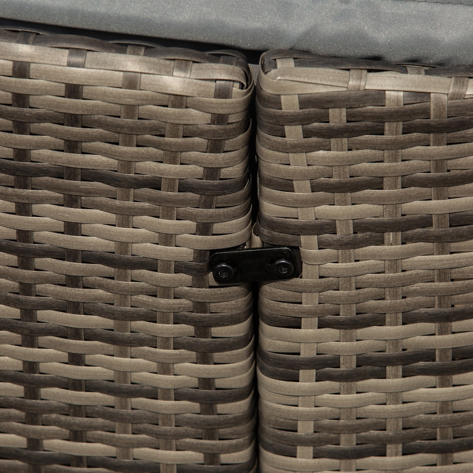 image 1 of Outsunny Outdoor PE Rattan Garden Furniture with Cushioned, Patio Wicker Conversation Furniture Set, Round Daybed with Retractable Canopy, Coffee Table and Three Pillows, Grey