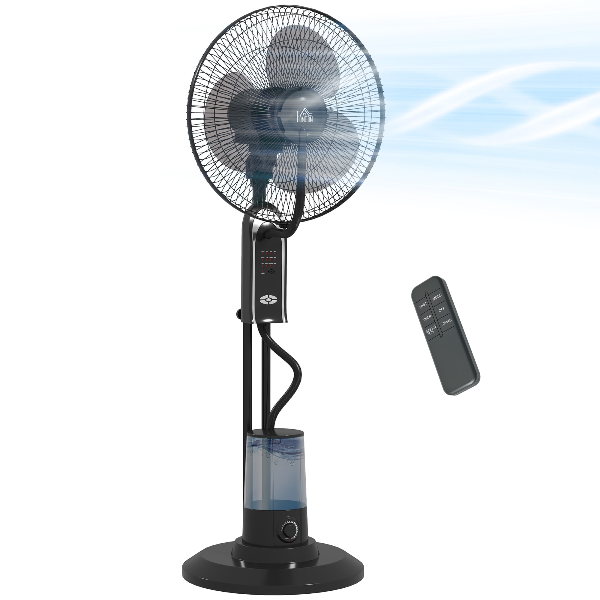 HOMCOM Pedestal Fan with Water Mist Spray, Spray Misting Fan with 70 Oscillation, Tilt Head, 3 Speeds, 3 Modes, Adjustable Mist, 3.2L Water Tank, for Home, 120 cm