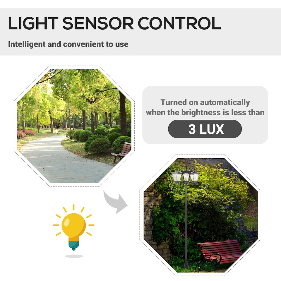 image 1 of Outsunny Outdoor Garden Solar Light with Base Energy-efficient IP44 Dimmable