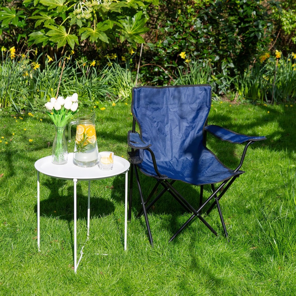 image 1 of Harbour Housewares Folding Canvas Camping Chair - Matt Black/Navy