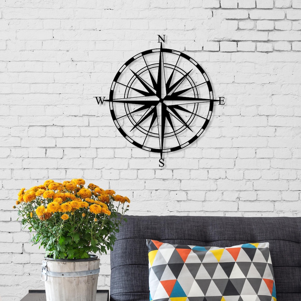 image 1 of Decortie Compass Metal Wall Art 45x45cm Black
