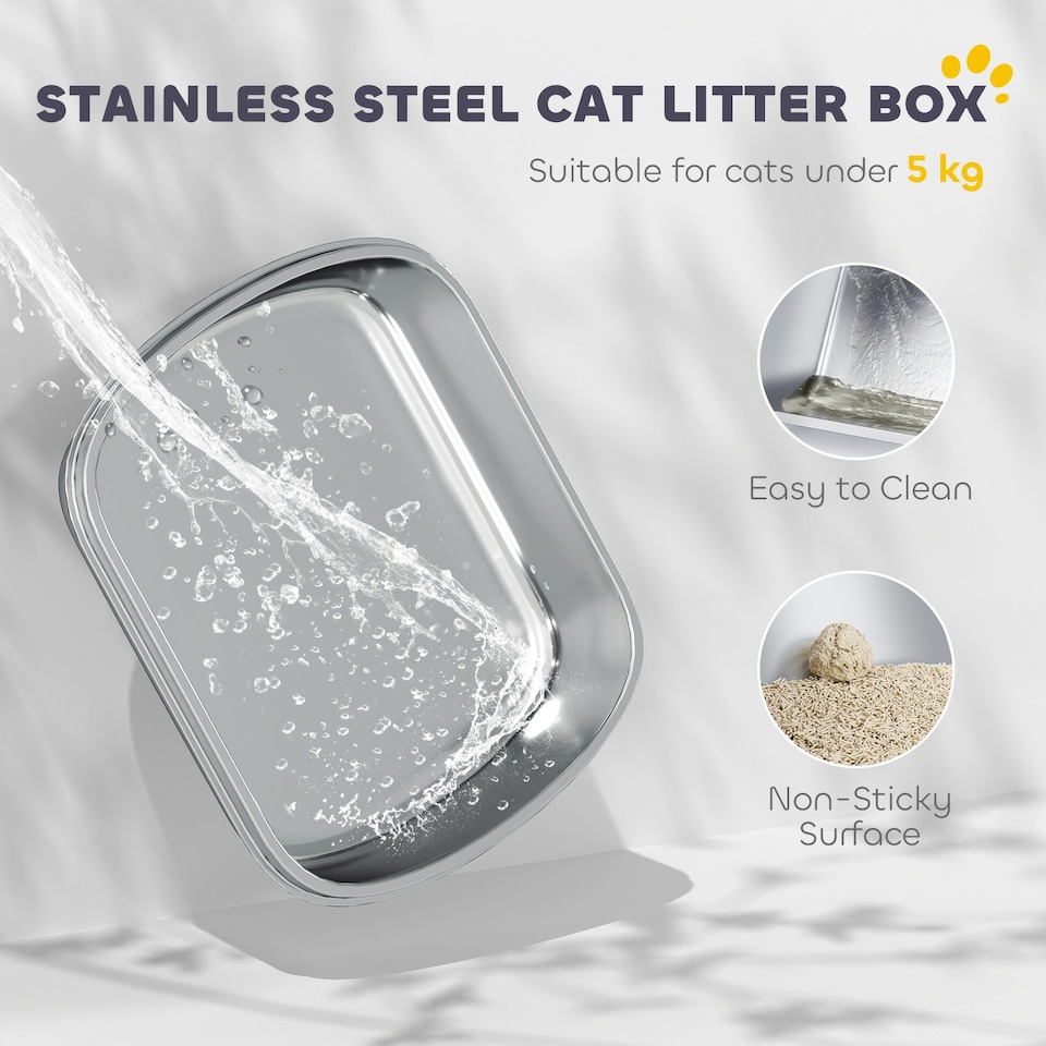 image 1 of PawHut Stainless Steel Litter Box, Enclosed Metal Cat Litter Tray with Scoop White | One Size