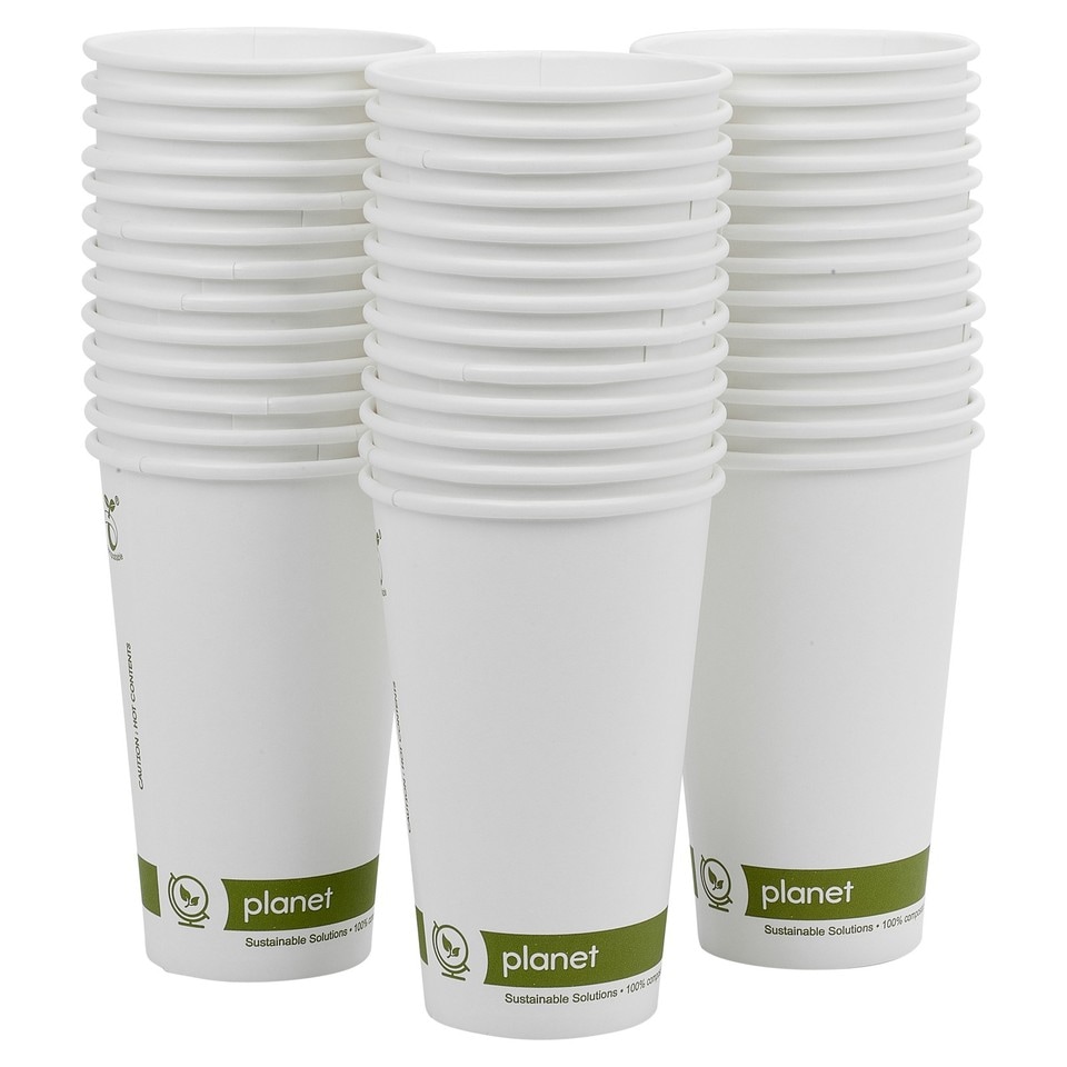 image 1 of Paper Coffee Cups 16oz White Compostable Takeaway | White | Set of 50