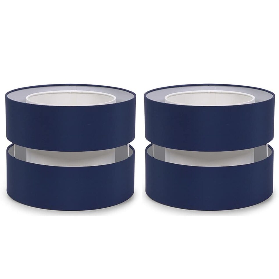image 1 of ValueLights Sophia Pair of Small Navy 2 Tier Lamp Shades & Bulbs Blue