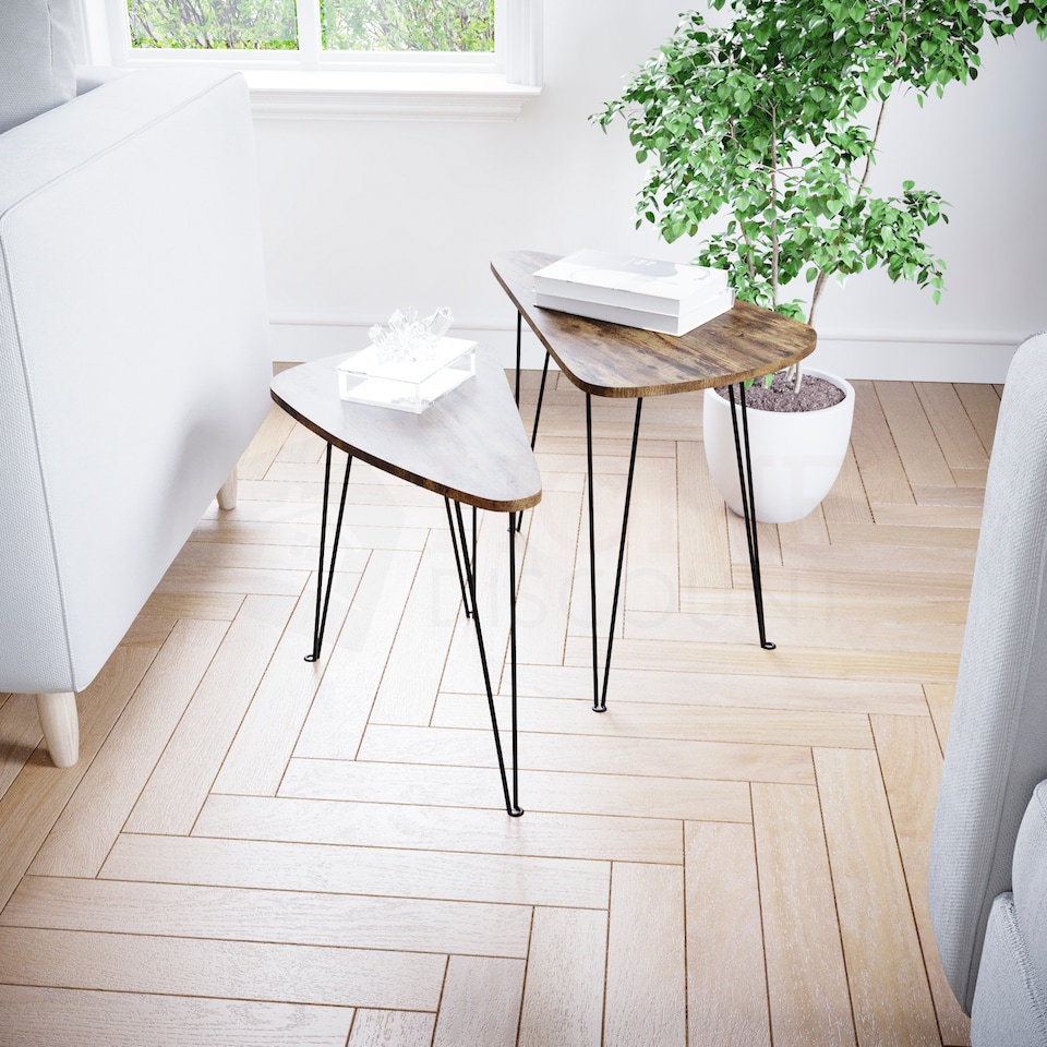 image 1 of Vida Designs Brooklyn Oval Nest of Tables 2 Piece Set Nesting Sofa Bedside Side Table, Dark Wood