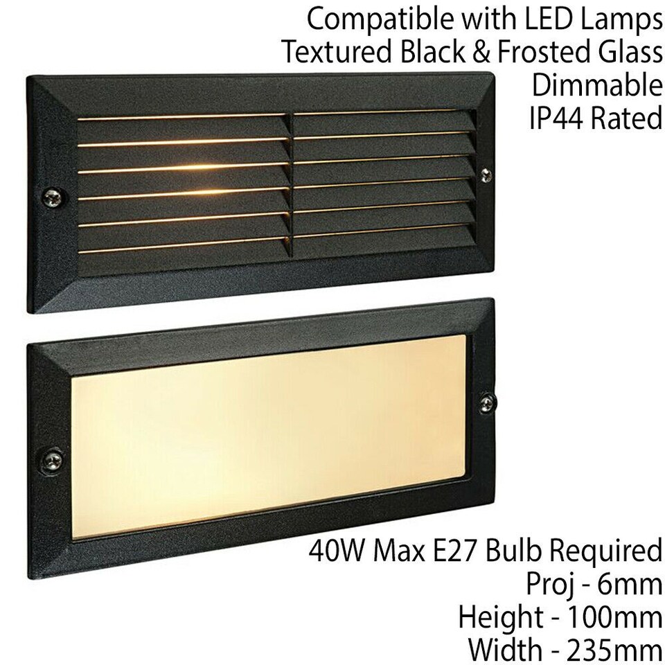 image 1 of IP44 E27 LED Full Brick Accent Light Louvre Grill Supplied BLACK & Frosted Glass