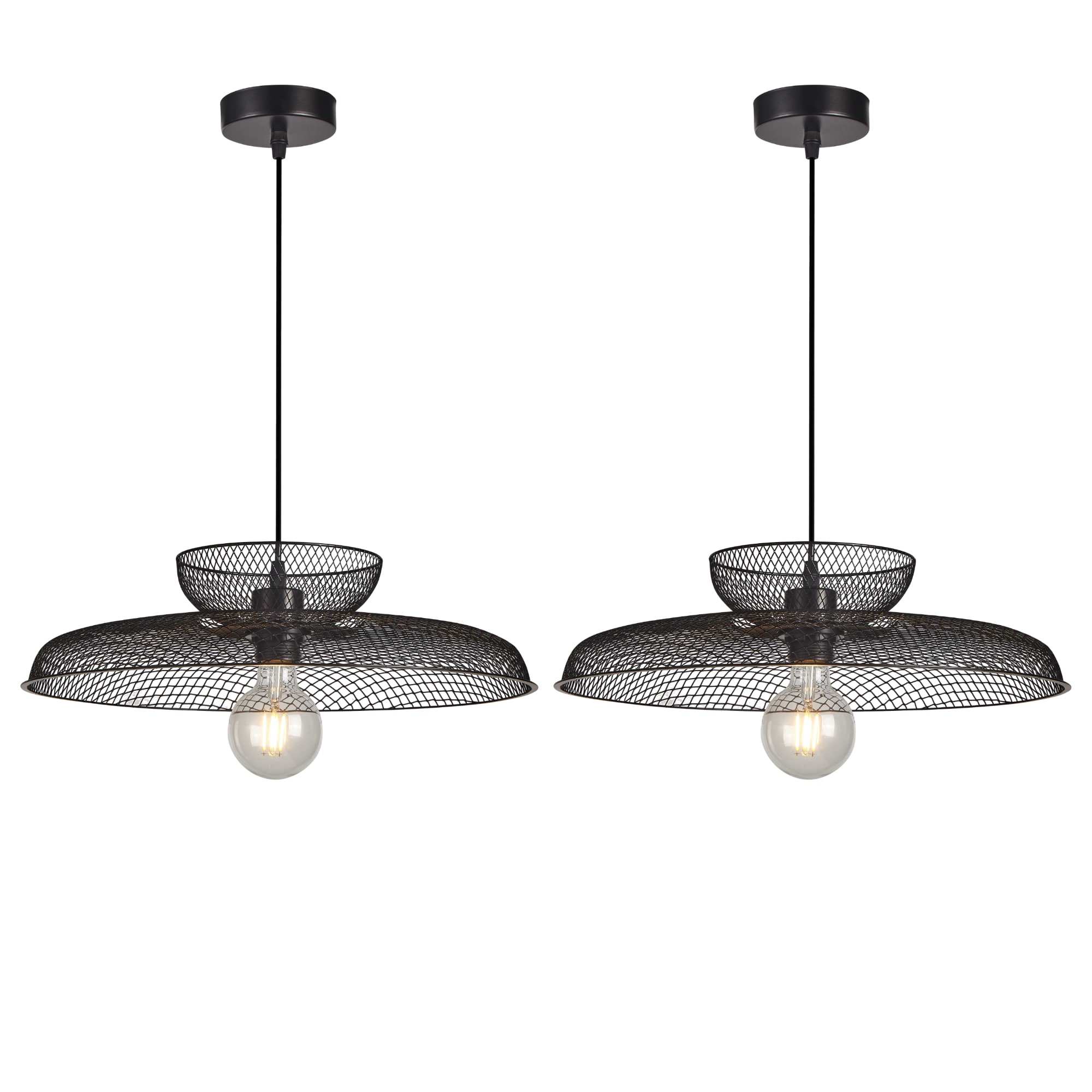 First Choice Lighting Set of 2 Cassidy - Two Tier Black Mesh Ceiling Pendant Lights