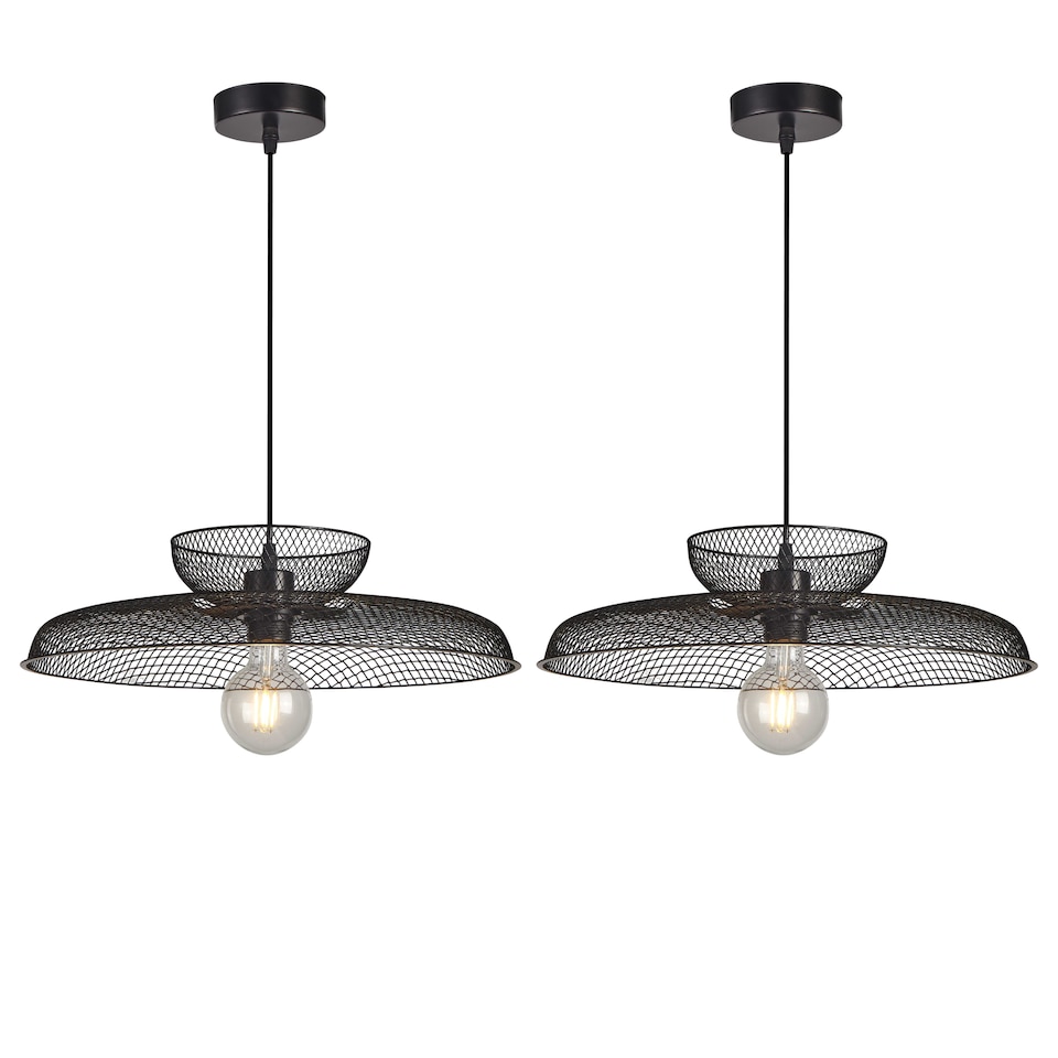 image 1 of Set of 2 Cassidy - Two Tier Black Mesh Ceiling Pendant Lights | Black | 2