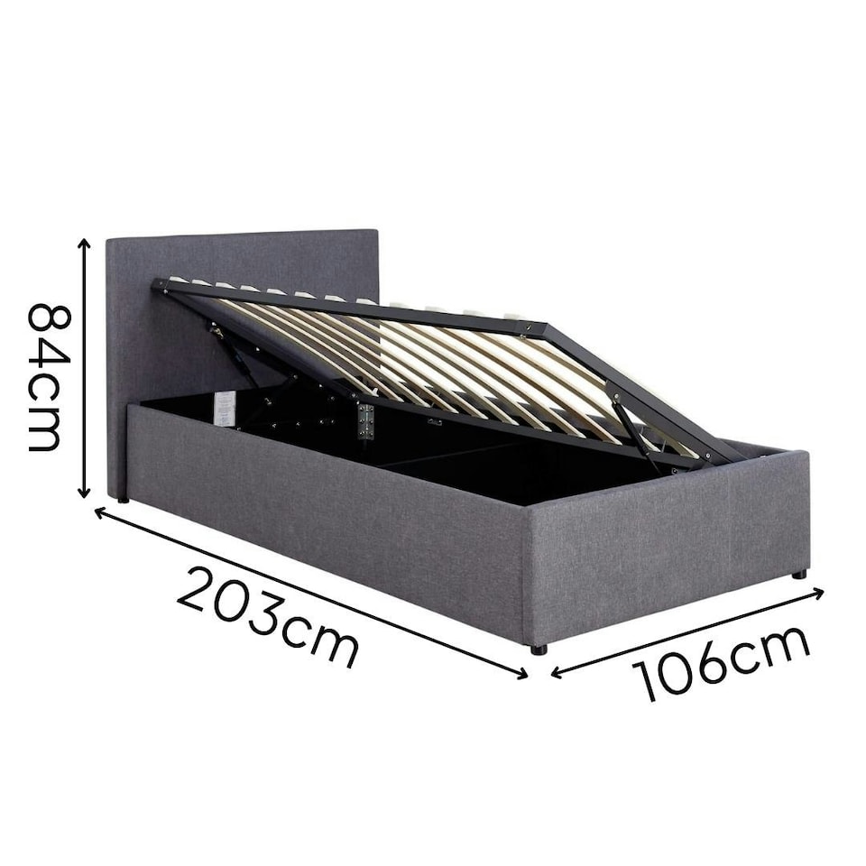 image 1 of Ottoman Side Lift Storage Bed Single Hopsack Fabric Bed Frame Gas Lift Furniture