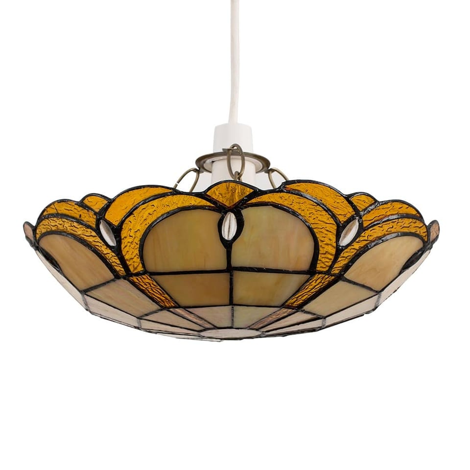image 1 of ValueLights Tiffany Amber Jewelled Glass Uplighter Lamp Shade | Multi