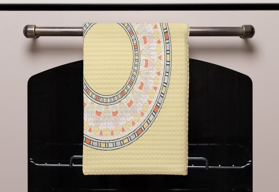 image 1 of Yellow Circle Ornament. Round Frame (Kitchen Towel)