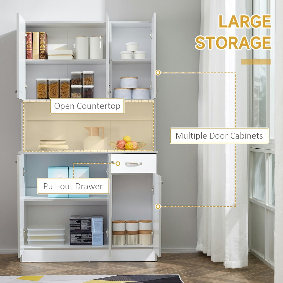image 1 of HOMCOM Freestanding Kitchen Cupboard, Storage Cabinet with Doors White