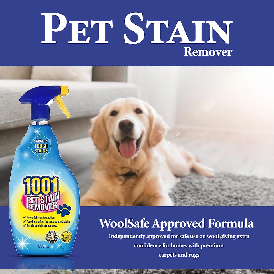 image 1 of 1001 Pet Stain Remover Spray 500ml Fast Acting Carpet and Upholstery Cleaner for Dog Cat Urine Vomit Faeces Mud Pet Stains