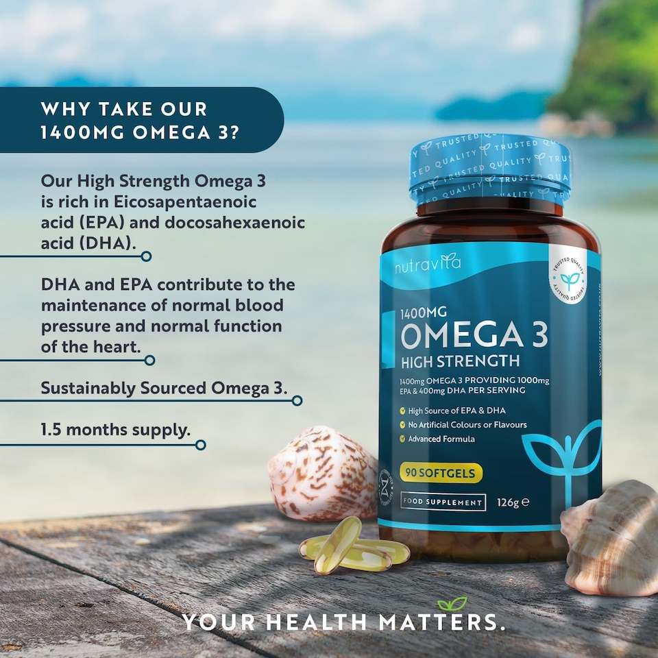image 1 of Nutravita Highest Strength Omega 3 Fish Oil 2000mg - 1000mg EPA & 400mg DHA per Serving - Sustainably Sourced & Contaminant Free - 90 Softgels