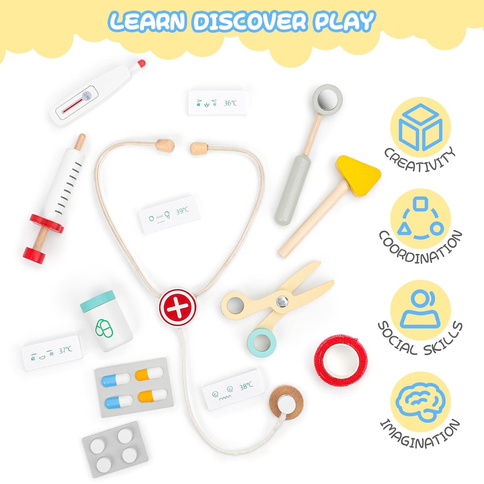 image 1 of Wooden Pretend Play Doctor Set – Portable Medical Case with Realistic Wooden Tools