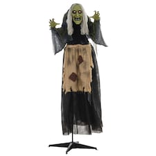 HOMCOM 160cm 63 Witch Outdoor Halloween Decoration, Halloween Animatronic with Sound Activated, Light Up Eyes, Sound Effects, Animated Prop for Haunted House