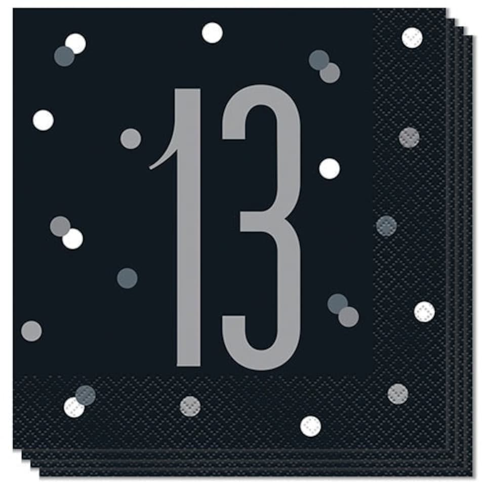 image 1 of Black Glitz Age 13 Luncheon Napkins 33cm 2Ply - Pack of 16