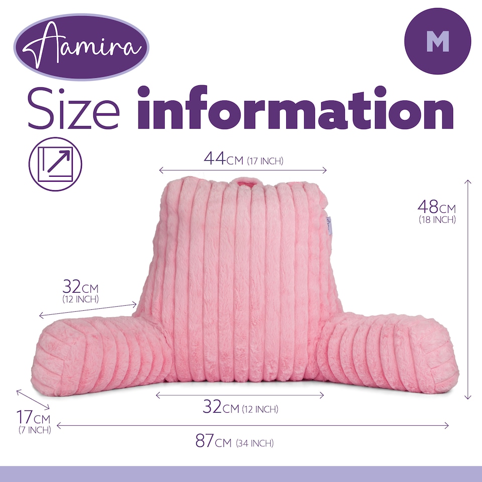 image 1 of Aamira Reading Pillow Pink Faux Fur Ribbed Memory Foam Support Cushion | Pink | Pink | Standard | 1