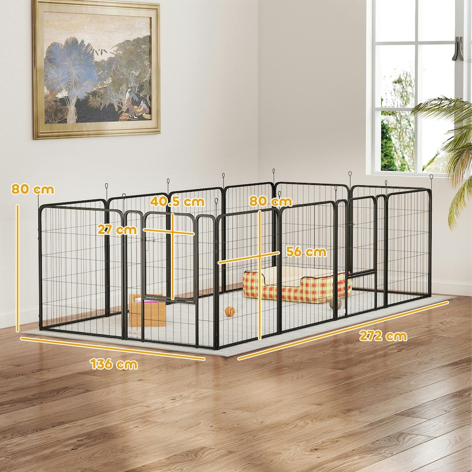 image 1 of PawHut Dog Pen, 12-Panel Puppy Pen for Medium Dogs, 80cm High, Black Black