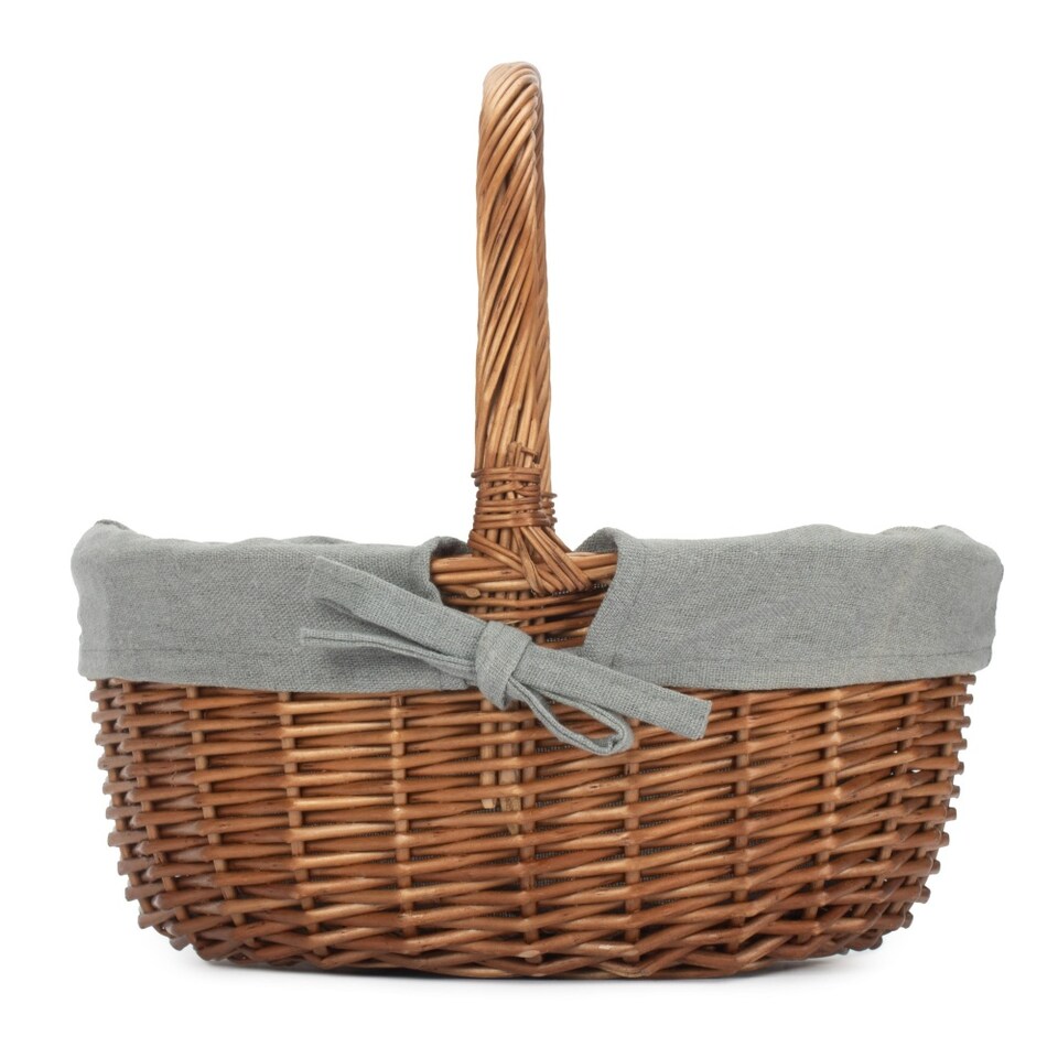 image 1 of Double Steamed Oval Wicker Shopping Basket Grey Lining | Grey | Grey
