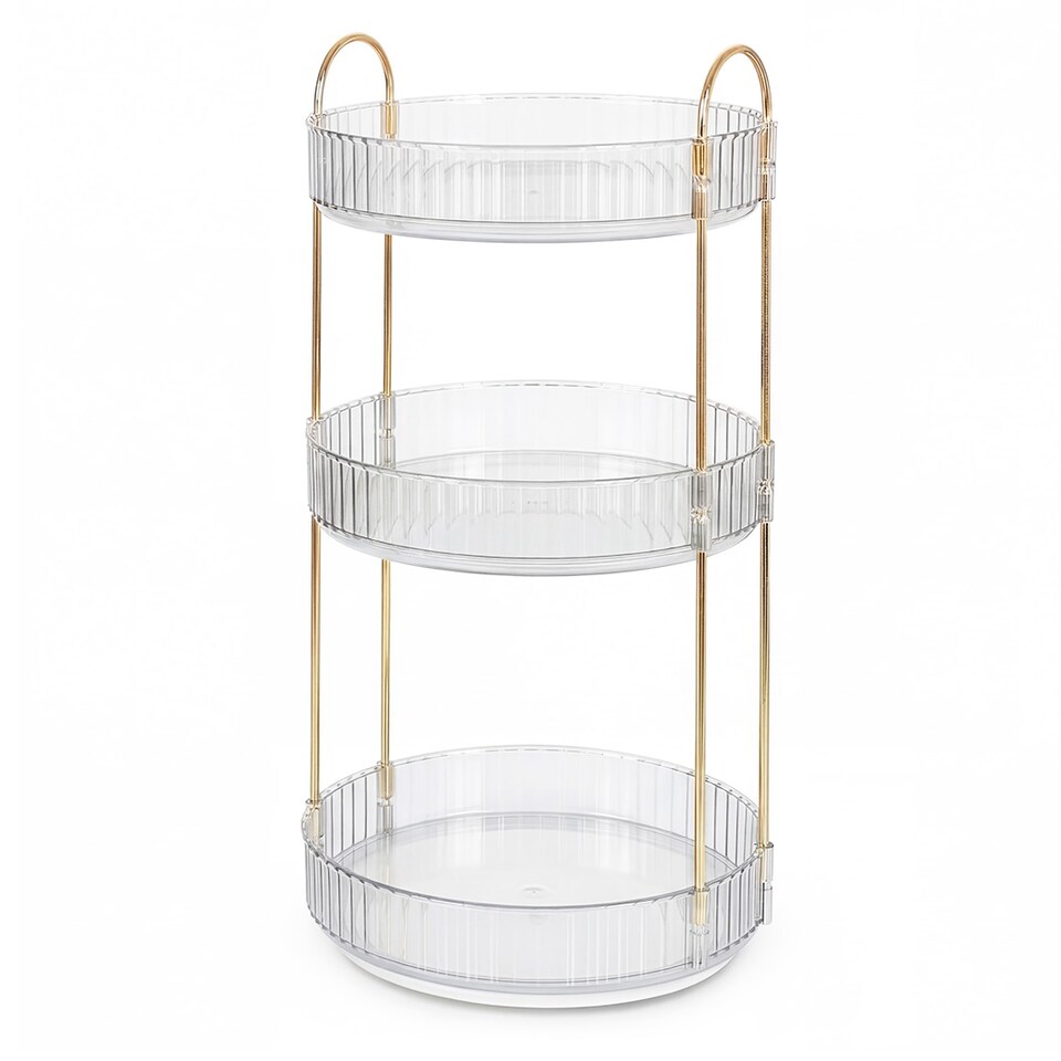 image 1 of ilus Makeup Organiser 360 Rotating Spinning 3 Tiers Cosmetic Organizer | White | White