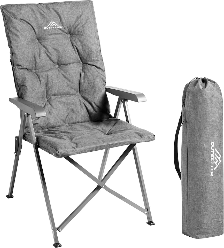 image 1 of Luxury Adjustable Camping Chairs Heavy Duty Outdoor High Back Padded Folding - 1 Grey Chair | Grey