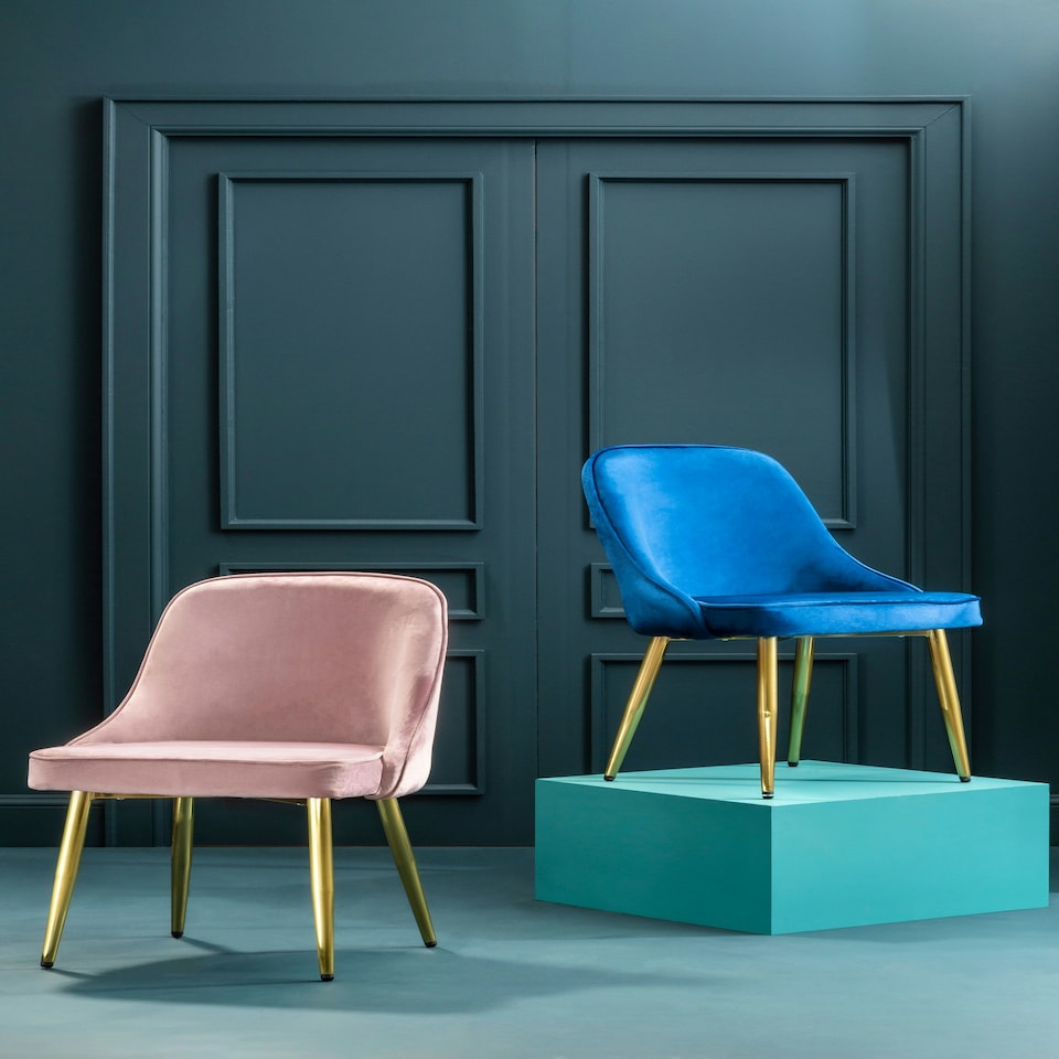 image 1 of Interiors by Premier Luxe Midnight Velvet Dining Chair, Mid-Century Modern Blue Velvet Dining Chairs, Comfortable Dining Chair