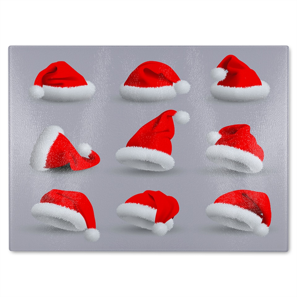 image 1 of Collection Of Red Santa Claus Hats Dining Glass Chopping Board | Multi
