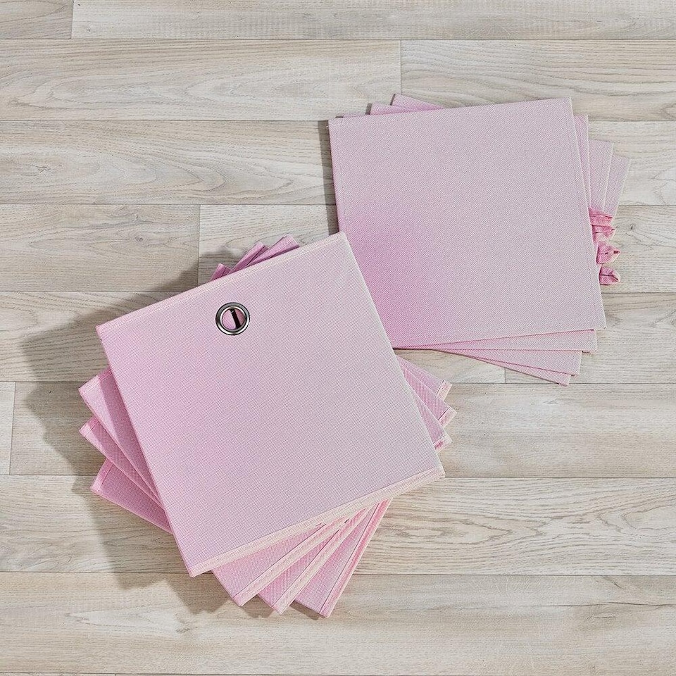 image 1 of Foldable Canvas Storage Folding Box Fabric Cube Cloth Bag 4 Piece Set | Pink