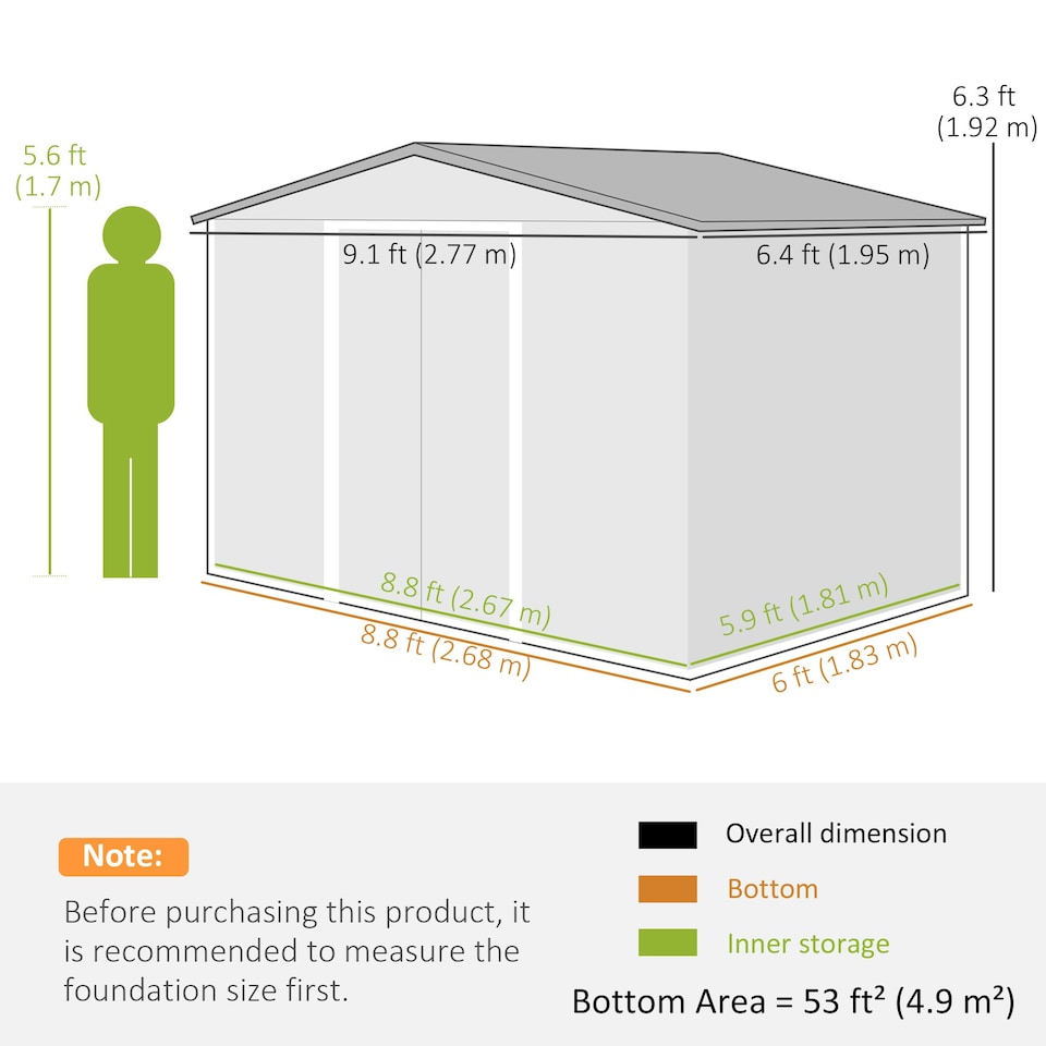 image 1 of Outsunny 9 x 6FT Galvanised Garden Storage Shed w/Sliding Door, Light Brown