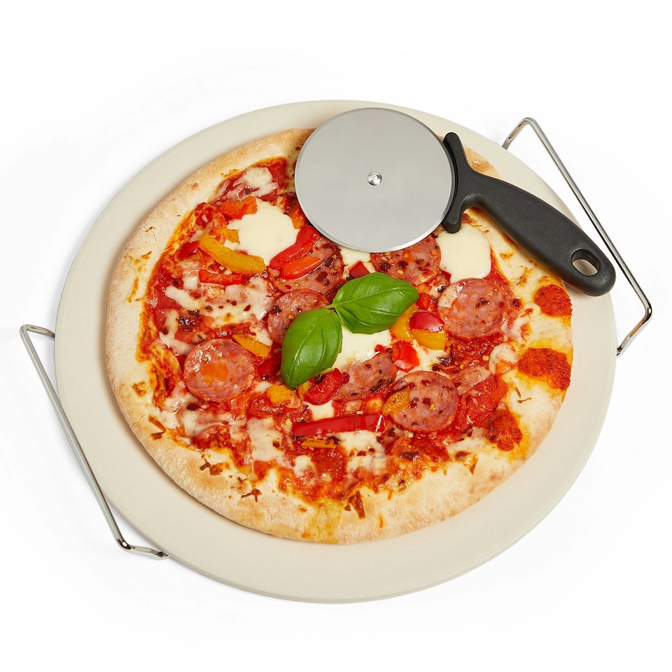 image 1 of VonShef Pizza Stone Set,  13" Baking Stone with Cutter & Stand