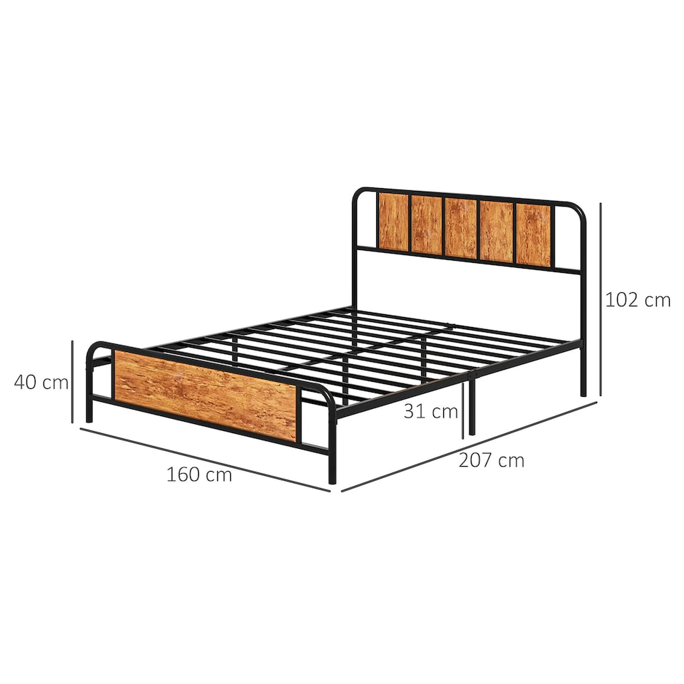image 1 of HOMCOM King Size Bed Frame, Steel Base w/ Headboard, 160 x 207cm