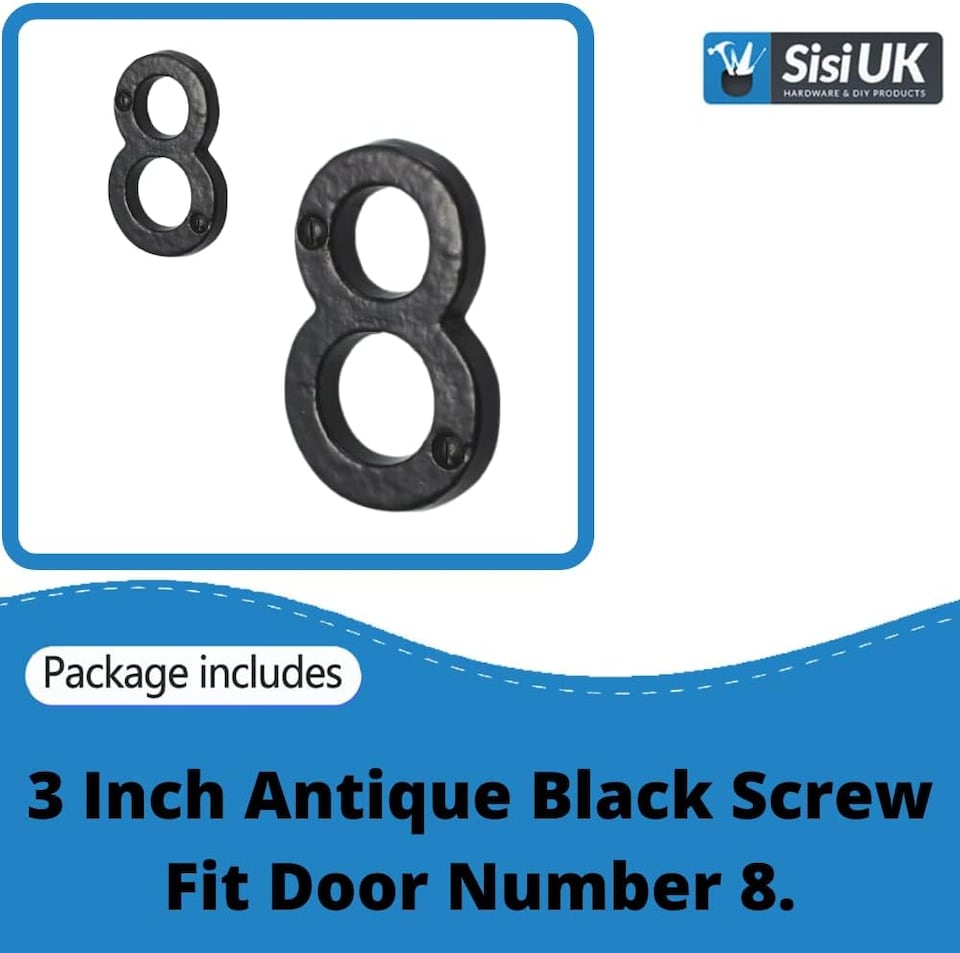 image 1 of 3 Inch Antique Black Cast Iron House Number 8 – Door Numeral with Matching Screws for Front Door, Gate & Wall