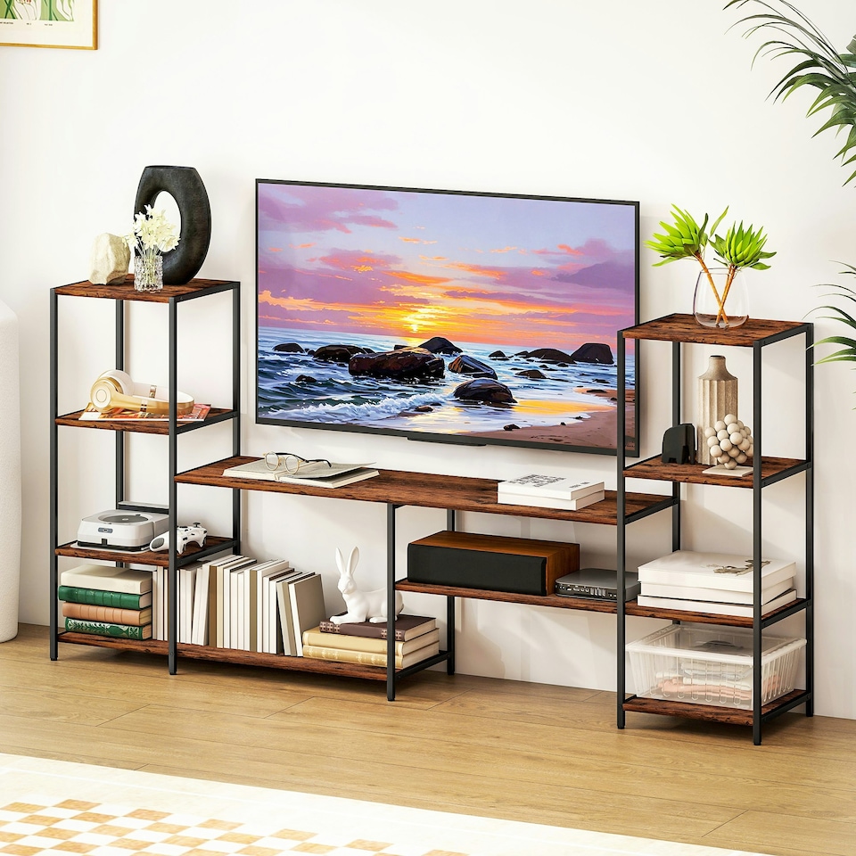 image 1 of HOMCOM TV Unit for TVs up to 55 Inches, Industrial TV Stand with Shelves Brown
