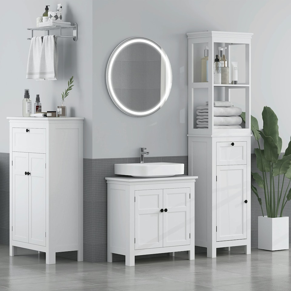 image 1 of HOMCOM 2-Tier Bathroom Sink Cabinet, Freestanding Storage Cabinet, White 
