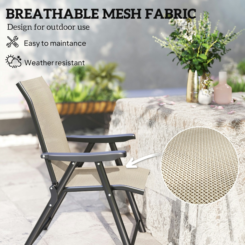 image 1 of Outsunny Folding Garden Dining Chairs Set of 4 with Mesh Seat Brown | 2 pcs