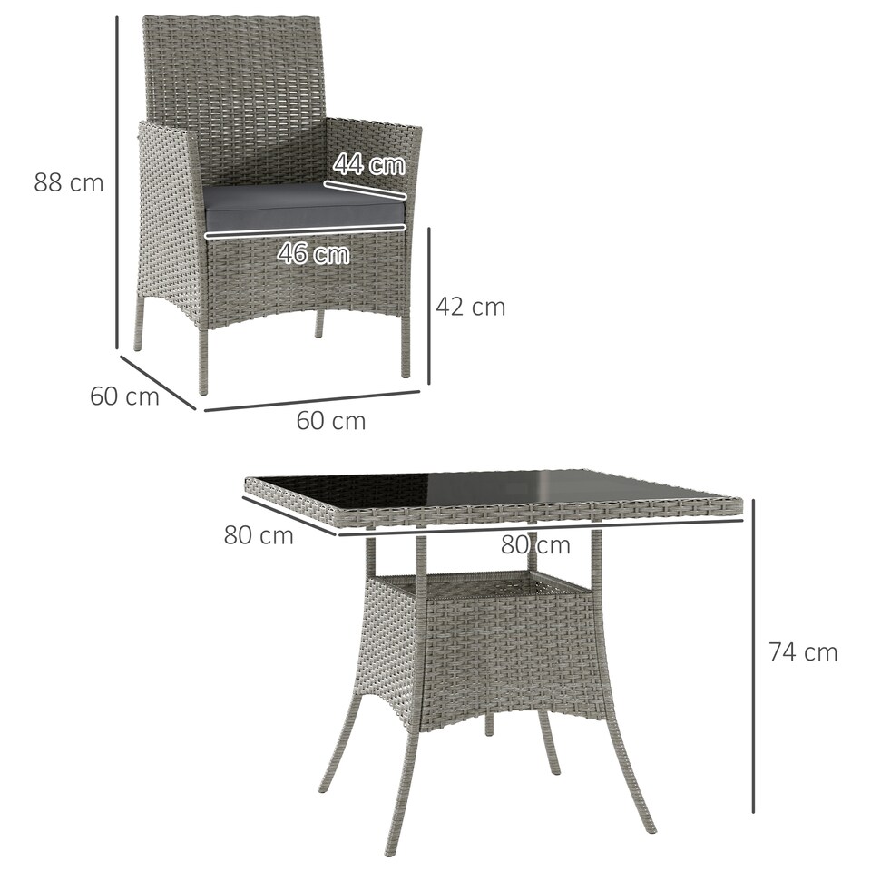 image 1 of Outsunny Rattan Outdoor Dining Table and Chairs for 4, Light Grey
