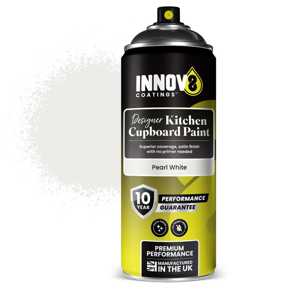 image 1 of INNOV8 COATINGS Kitchen Cupboard Spray Paint 400ml - Satin Finish - No Primer Required - Fast Drying Cabinet & Furniture Paint - Pearl White