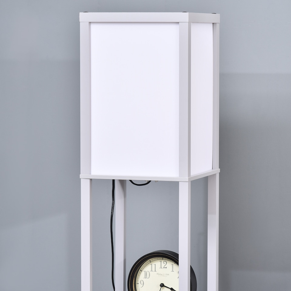 image 1 of HOMCOM 3Tier Floor Lamp, Floor Light with Storage Shelf, Reading Standing Lamp with Acrylic Shade for Living Room, Bedroom, Kitchen, Dining Room, Office, Dorm, 160cm, Grey