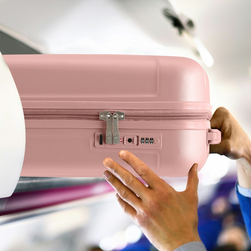 image 1 of Flight Knight Premium Lightweight Suitcase - Built-in Side Lock with USB Port - 8 Spinner Wheels - Hard Shell Carry On Or Check in Luggage 100 Airlines Approved Pink | Rose Gold | Large