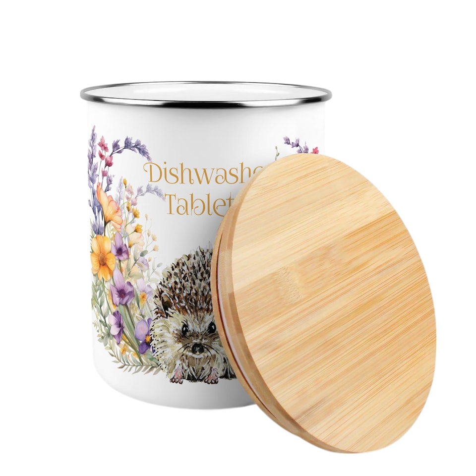 image 1 of Floral Hedgehog Dishwasher Tablets Storage Tin