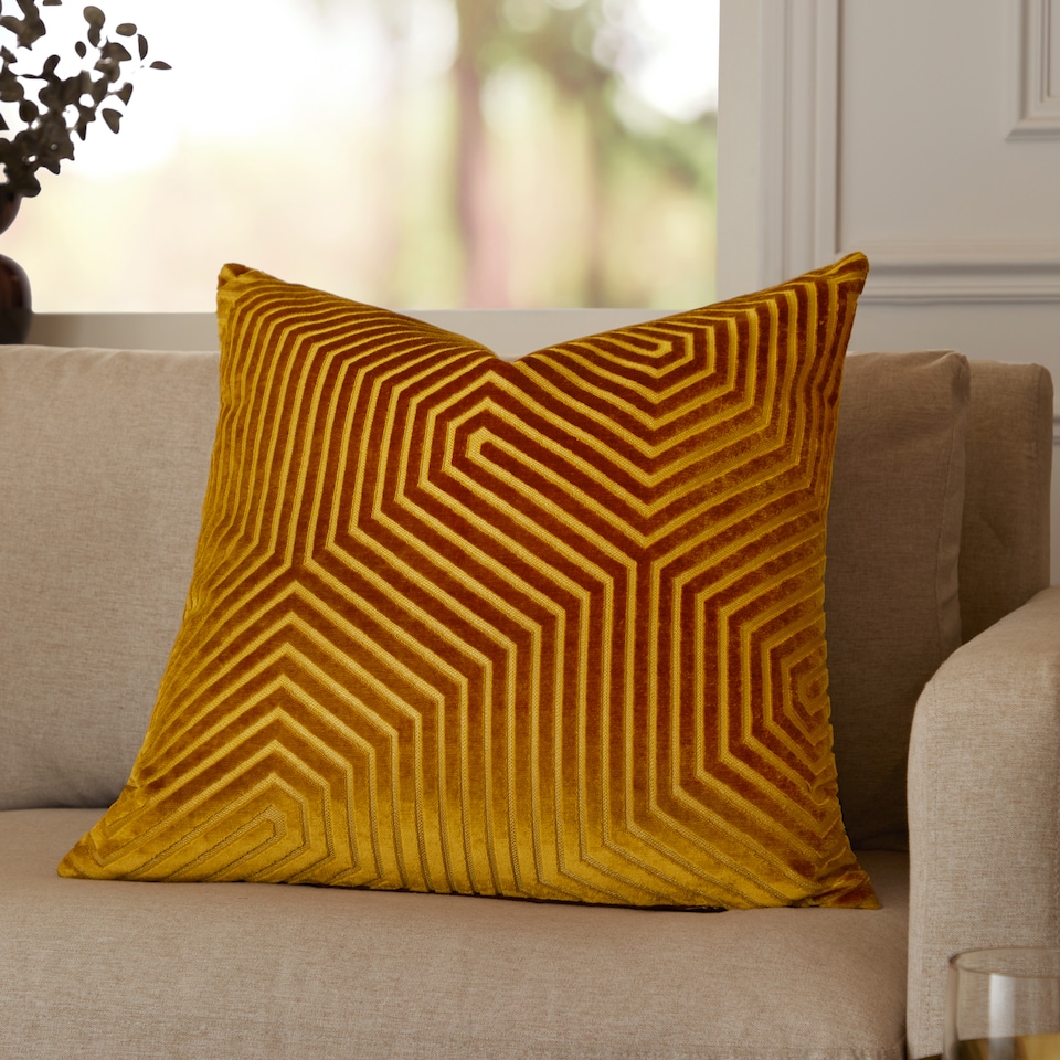 image 1 of Paoletti Evoke Cut Velvet Cushion | Gold | Gold | 55 x 55cm | 1