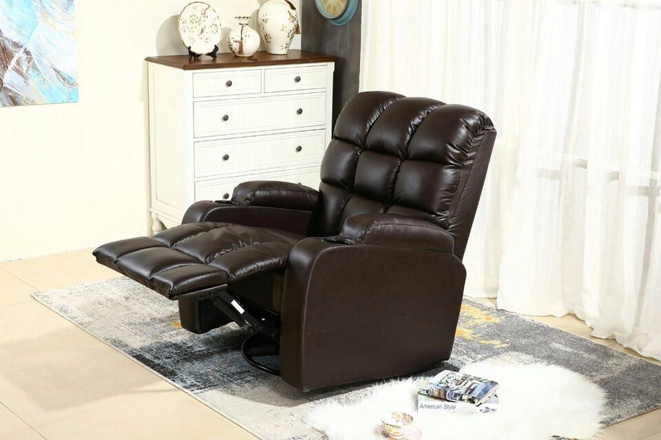 image 1 of Regal Bonded Leather Recliner Rocking Swivel Heat & Massage Chair (Brown)