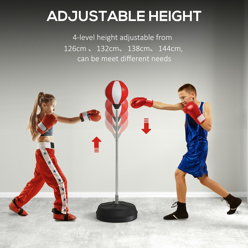 image 1 of HOMCOM Punching Bag with Stand Boxing Bag Set with Adjustable Height, Red Red
