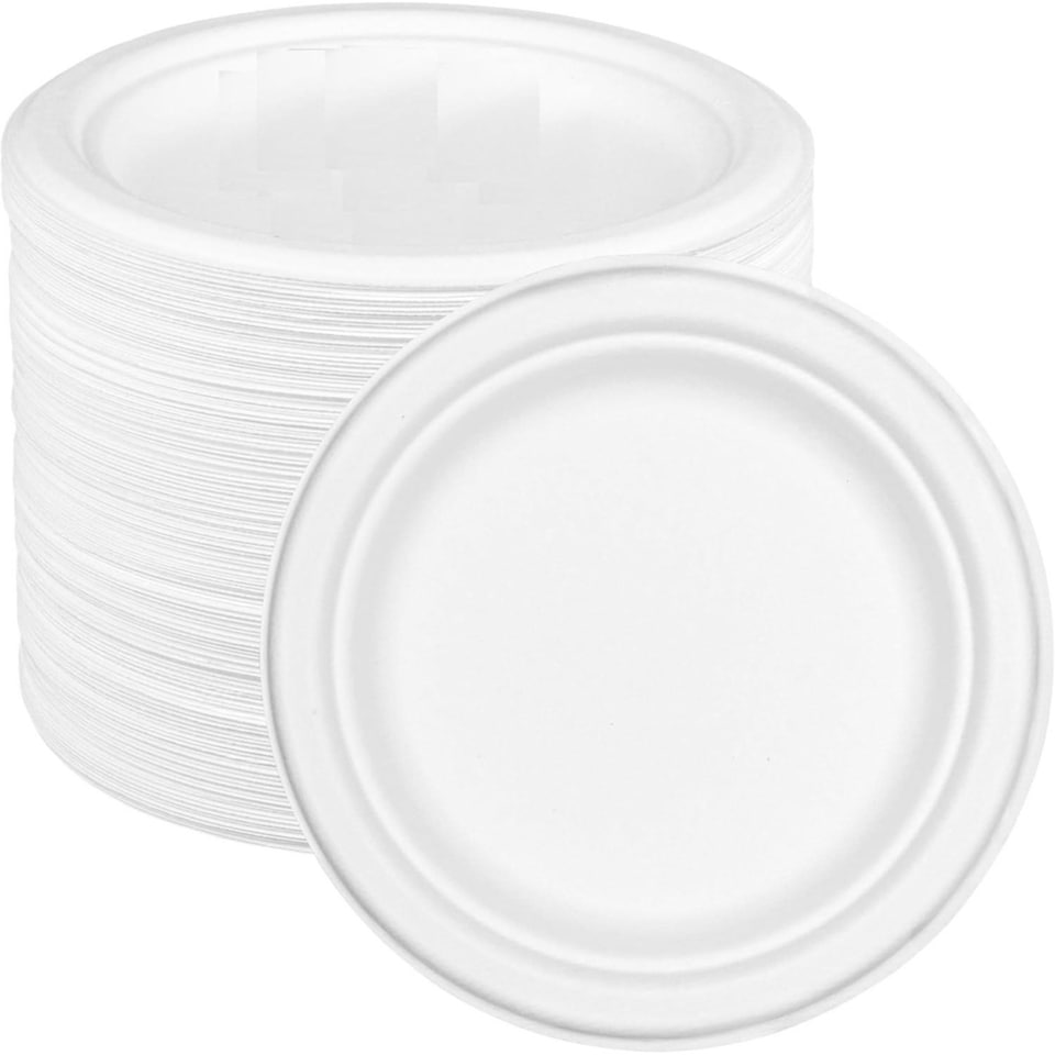 image 1 of ECONX 7 Inch Disposable Sugarcane Bagasse Plates 18cm Small Round Paper Plates 50pc