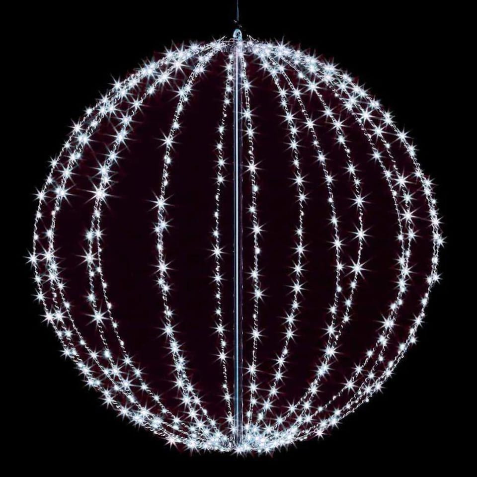 image 1 of 40cm Light up White Metal Frame Hanging Christmas Ball with 240 Cool White LEDs