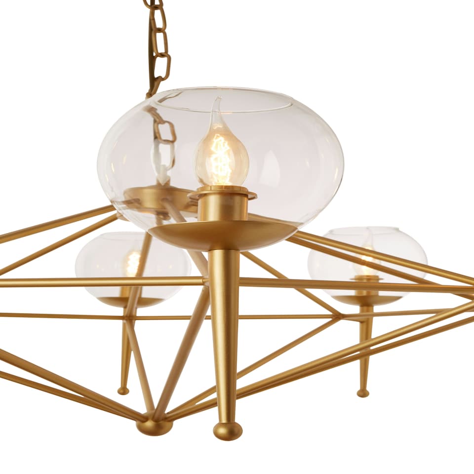 image 1 of Interiors by Premier Gold 8 Arm Geo Pendant Lamp, Mid Century Modern Glass Globe Ceiling Light, Glamorous Geometric Frame Pendant
