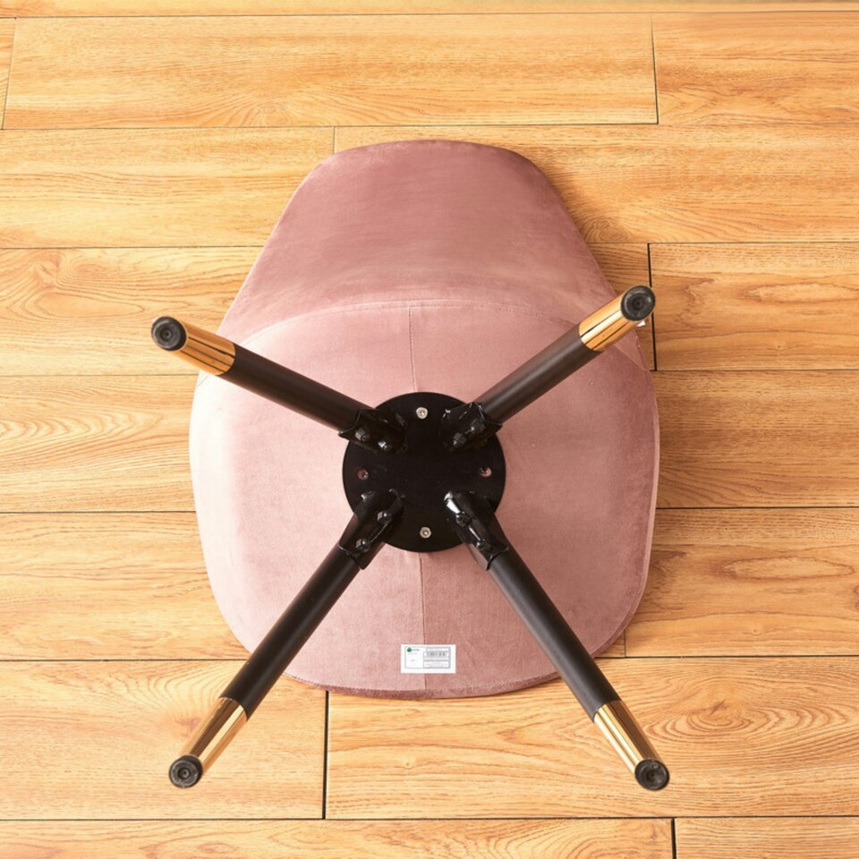 image 1 of Set of 2 Sofia Ergonomic Modern Dining Chairs Upholstered in Velvet, Metal Legs with Gold End Tips Pink