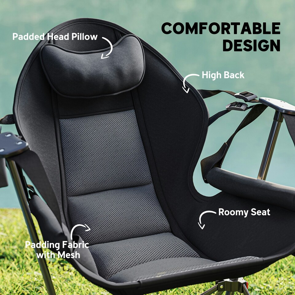 image 1 of Outsunny Hammock Camping Chair Set of 2, Adjustable Back Camp Chair, Black